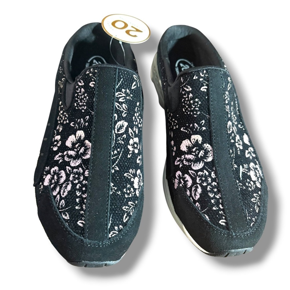 Easy Spirit Traveltime 813 Black Pink Floral Leather Clogs Mules Womens 8W - Picture 3 of 7